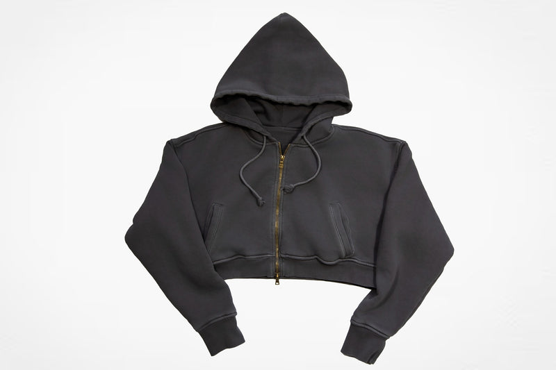 Grigio Cropped Zip Hoodie