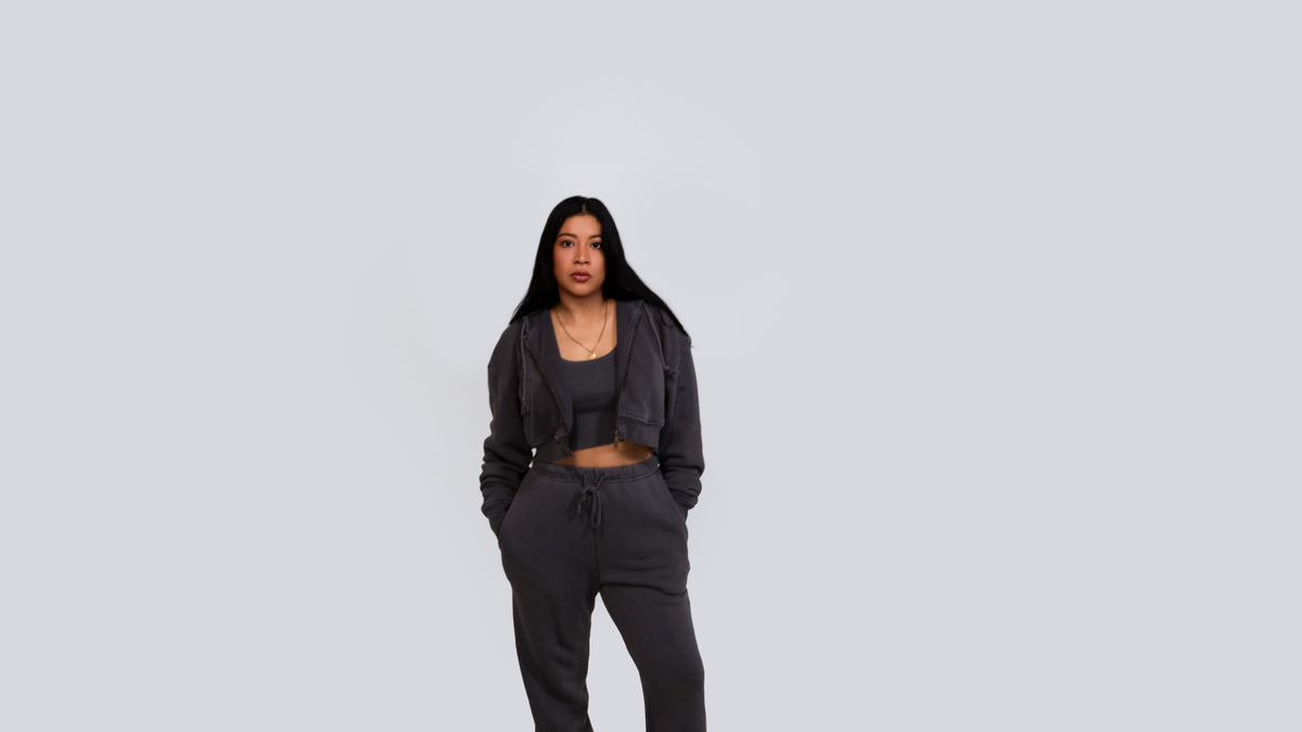 Grigio Cropped Zip Hoodie