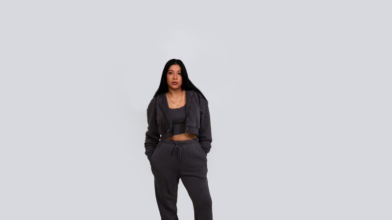 Grigio Cropped Zip Hoodie